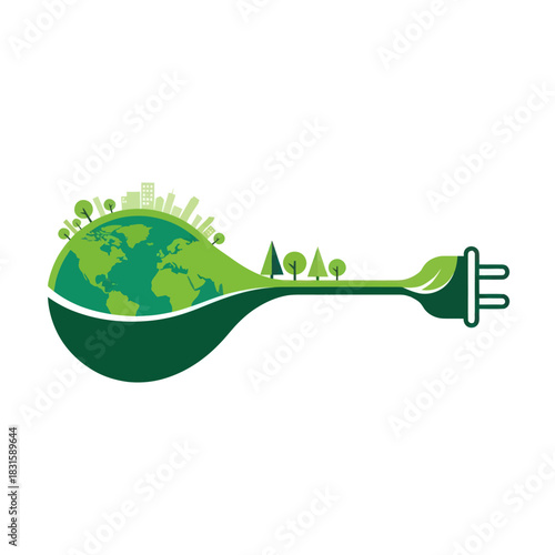 Green energy concept with earth and plug symbol.