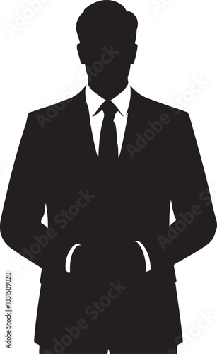 Silhouette of a man in a suit with hands in pockets