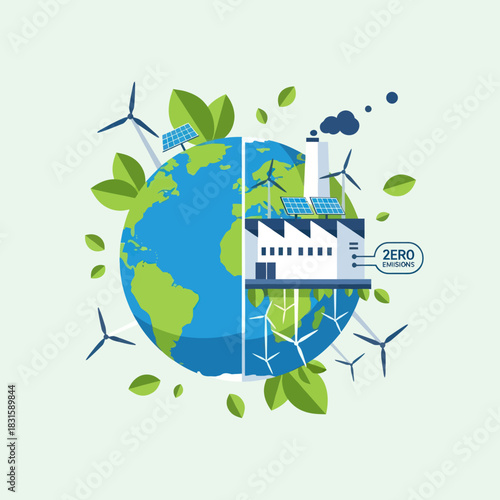 Concept of Eco Friendly Industry and Clean Energy Production.