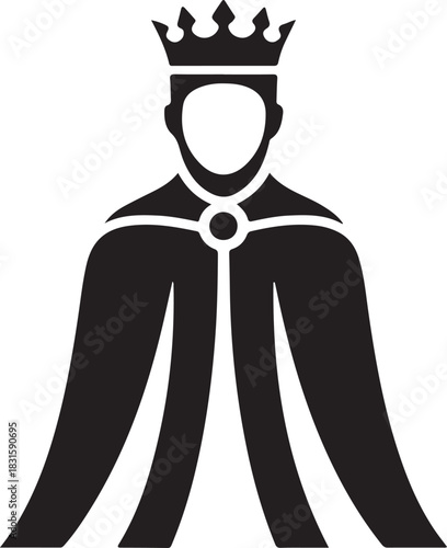 Stylized silhouette of a king wearing a crown and royal robe