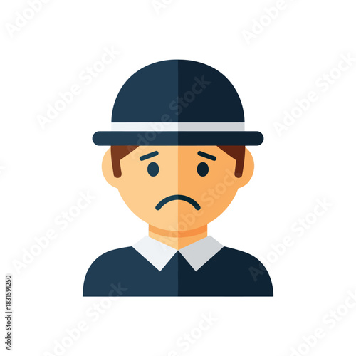 Unhappy male character avatar with a sad face and bowler hat.