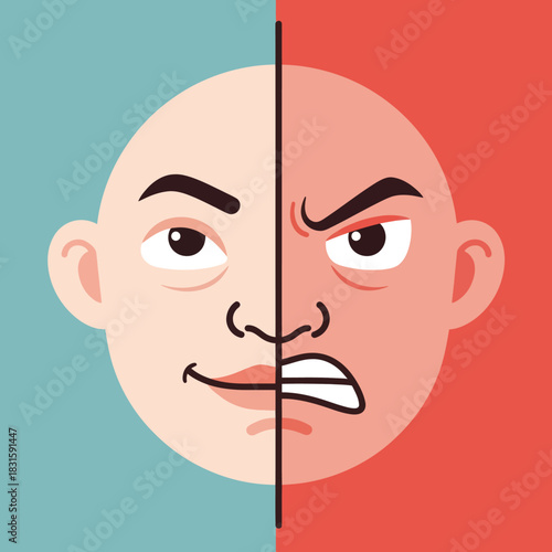 Dual face illustration depicting contrasting emotions and expressions.