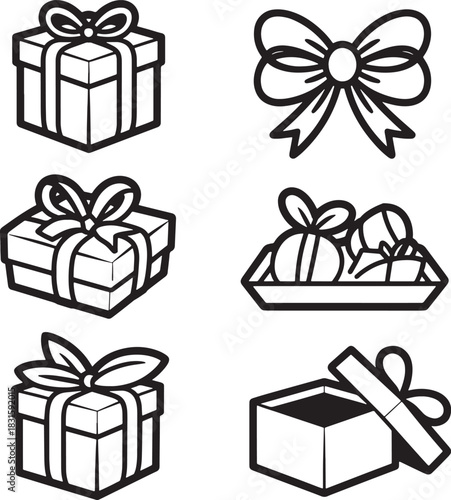 Collection of Wrapped Presents in Outline Style for Greetings and Celebrations