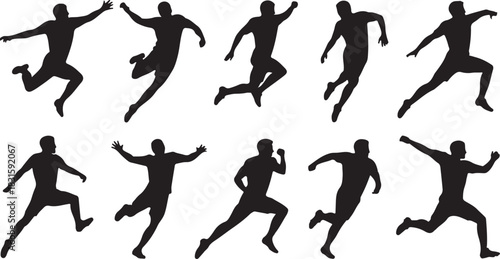 Collection of silhouettes of athletes in motion and jumping poses