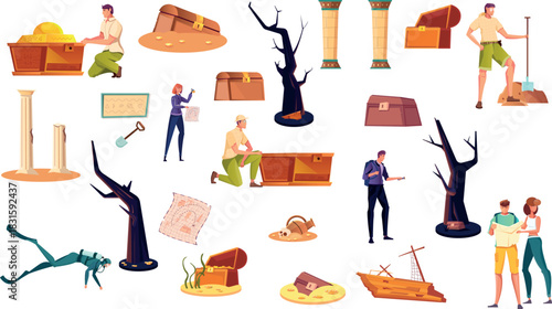 Illustrated set of wilderness and hiking equipment graphics vector