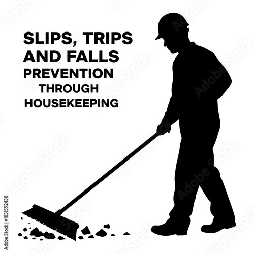 Workplace safety: slips, trips, falls prevention through good housekeeping. isolated on white background, Vector