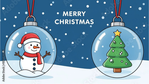 Festive Christmas Ornaments Snowman & Tree Holiday Scene