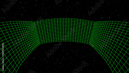 3D wireframe perspective grid room template design vector illustration background. Empty three dimensional virtual room perspective wireframe grid geometric sketch. Cyber virtual line interior frame.