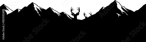 Deer Head Antler Skull Silhouette Emblem Set