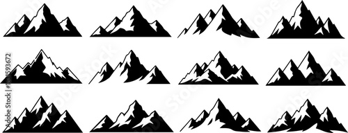 Mountain Logo and Adventure Peaks Silhouette Icon Set