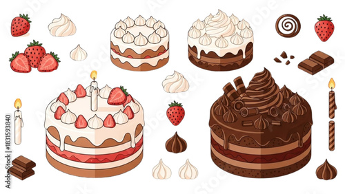 Delicious cakes with strawberries and candles perfect for birthdays or celebrations