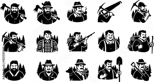 Firefighter Hero Silhouette Set with Rescue and Emergency Gear