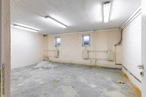 Empty Basement Room with Concrete Floor Interior