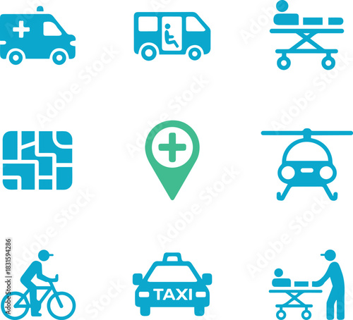Healthcare and Transportation Service Icons Collection