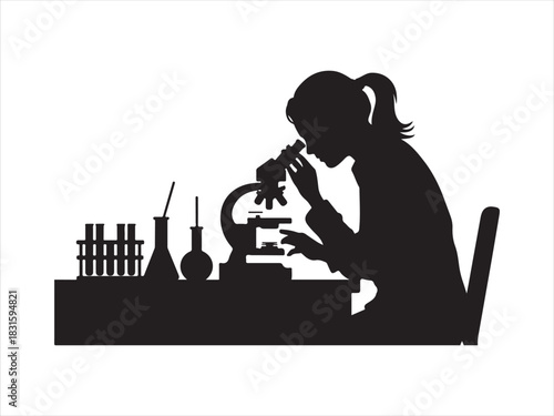 Scientist Working in Laboratory with Microscope Silhouette Illustration