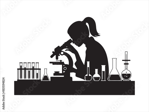Scientist Working in Laboratory with Microscope Silhouette Illustration