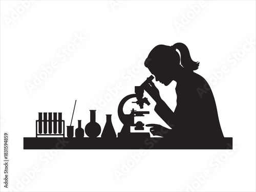 Scientist Working in Laboratory with Microscope Silhouette Illustration