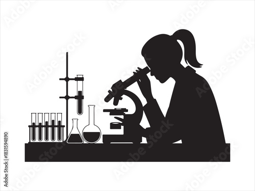 Scientist Working in Laboratory with Microscope Silhouette Illustration
