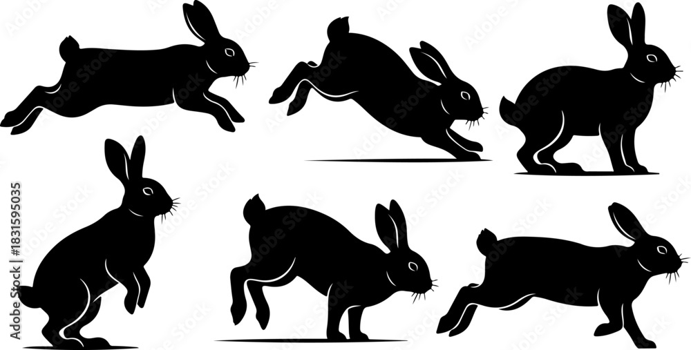 Fototapeta premium Rabbit Silhouette Bundle – Cute Bunny Vector Set