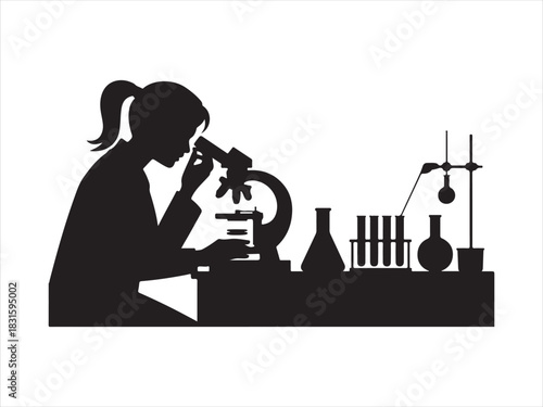Scientist Working in Laboratory with Microscope Silhouette Illustration