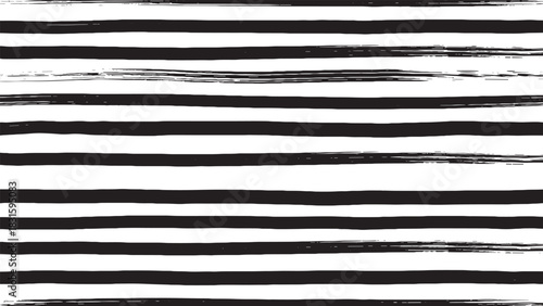 Black and white hand-drawn brush stroke pattern with uneven horizontal stripes creating a simple, modern, and graphic seamless texture for a minimalist artistic design