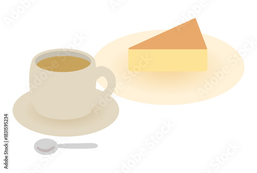 Cute Flat Coffee and Cheesecake Vector Illustration