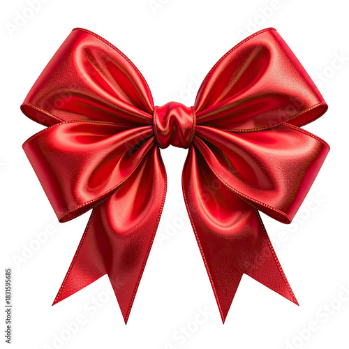 Shiny, luxurious, red ribbon bow for festive decorations
