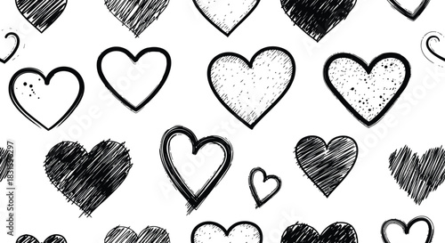 Heart doodles set. Hand drawn hearts collection. Romance and love illustrations.