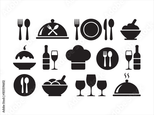 Restaurant Food Icon Set Silhouette – Kitchen & Dining Vector Illustration