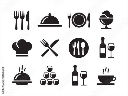 Restaurant Food Icon Set Silhouette – Kitchen & Dining Vector Illustration