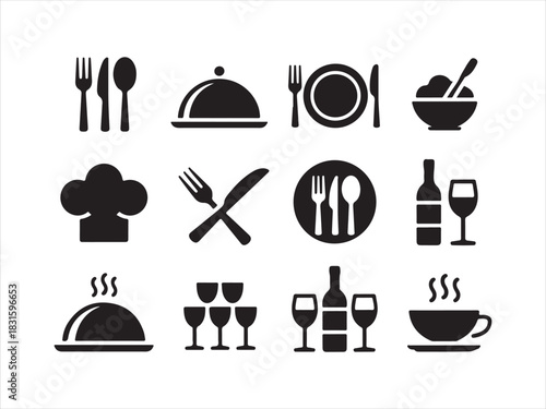 Restaurant Food Icon Set Silhouette – Kitchen & Dining Vector Illustration