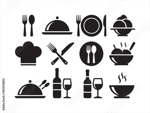 Restaurant Food Icon Set Silhouette – Kitchen & Dining Vector Illustration