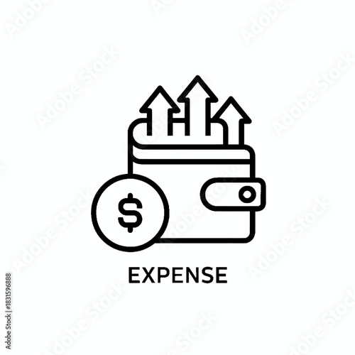 Expense Growth Icon Wallet with Rising Arrows and Dollar Coin