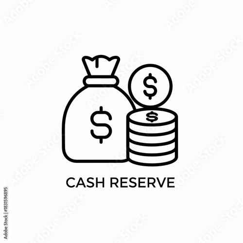 Cash Reserve Outline Icon with Money Bag and Coins Financial Savings Illustration