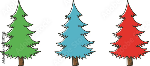 Set of different black silhouette evergreen pine trees isolated on a white background