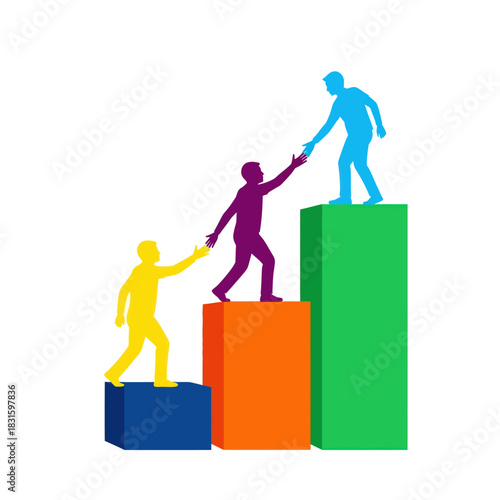 Colorful Figures Climbing Blocks - Teamwork and Support Illustration.