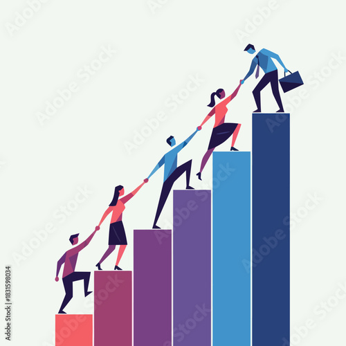 Teamwork and collaboration to achieve success and reach goals together.