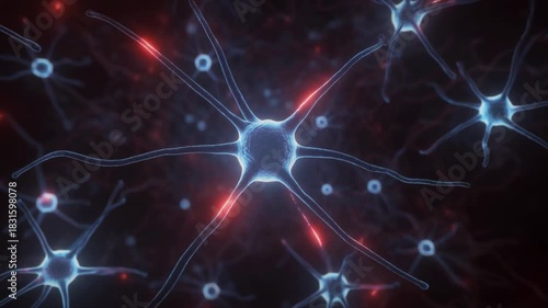 Highly detailed 3D illustration of neurons firing electrical signals inside the human brain.