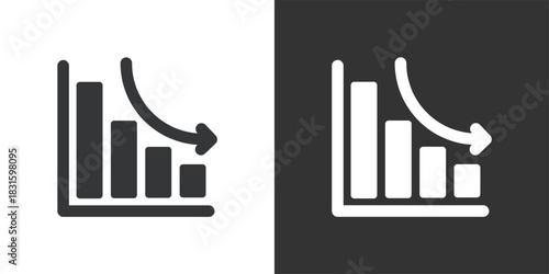 Bar Chart with Curved Decrease icon. Solid glyph series icon