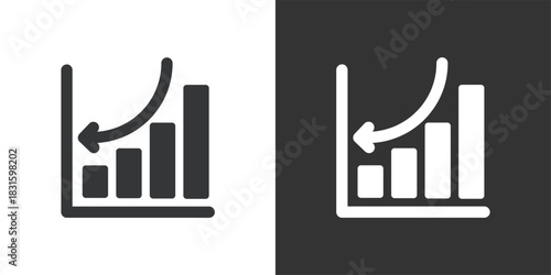 Bar Chart with Dip Start icon. Solid glyph series icon