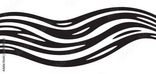 Abstract black and white wavy striped pattern with flowing, organic lines creating a sense of dynamic movement and rhythm in a minimalist high-contrast graphic illustration
