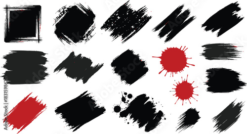 Mega bundle of different ink brush strokes:rectangle,square and round freehand drawings.Ink splatters,grungy painted lines,artistic design