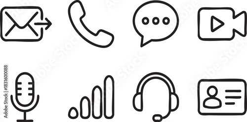 Communication, Media, and Contact Outline Icon Set for Web and Mobile Interfaces