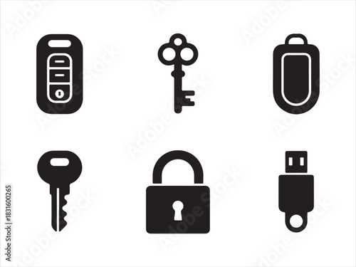 Security Icons Set | Keys Lock USB and Access Symbols