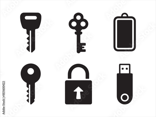 Security Icon Set | Keys Lock and USB Access Symbols