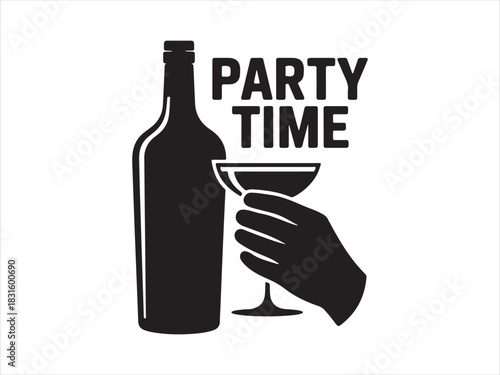 Party Drink Icon Silhouette | Bottle and Glass Illustration