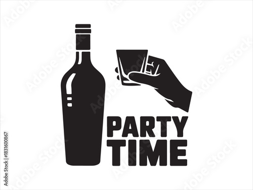 Party Drink Icon Silhouette | Bottle and Glass Illustration
