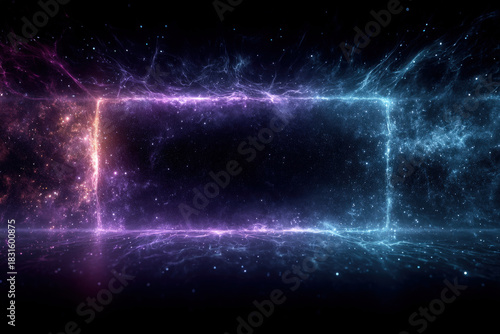 Wallpaper Mural Futuristic glowing cyan rectangle with neural lines and particles on dark violet background Torontodigital.ca