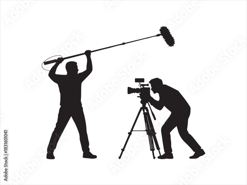 Film Crew Silhouette | Cameraman and Boom Operator Icon