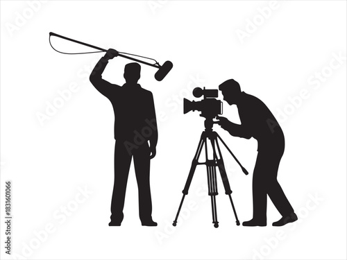 Film Crew Silhouette | Cameraman and Boom Operator Icon